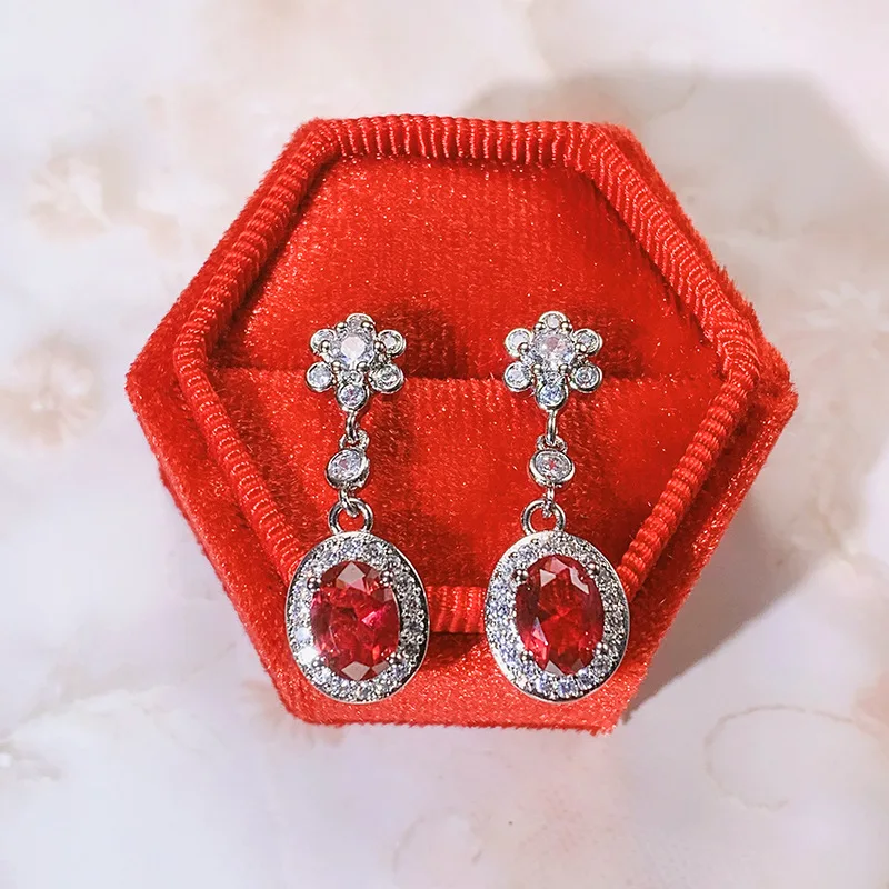 

Pure 100% S925 Sterling Silver Ruby Dorp Earring for Women Fine Aros Mujer Oreja Ruby Red Gemstone Orecchini Silver 925 Jewelry