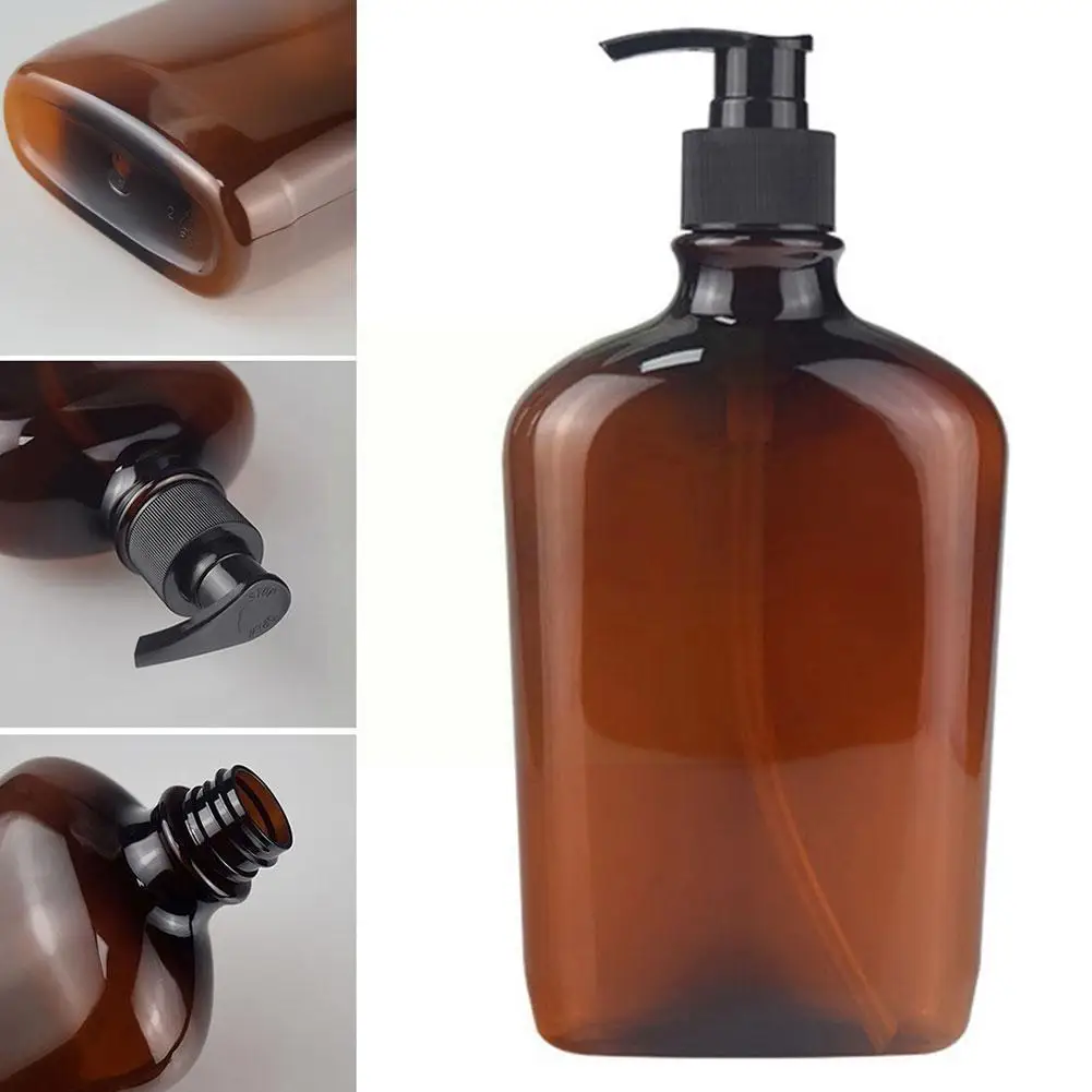 

Многоразовая коричневая бутылка для лосьона объемом 500 мл, пластиковый диспенсер для ПЭТ, бутылка для геля с насосом, бутылка с прессом для х...