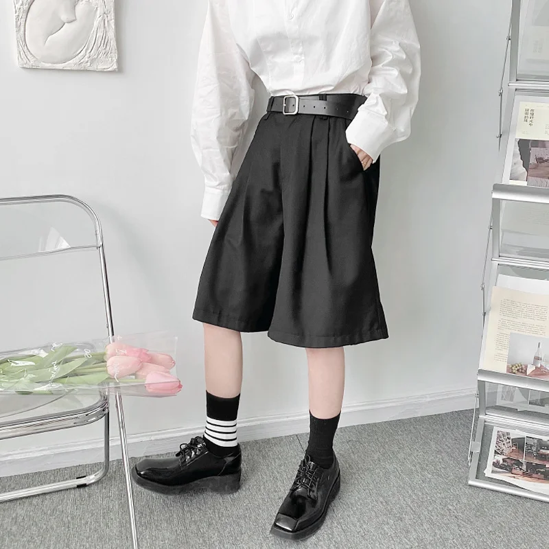 

size summer Large niche simple loose wide leg Capris fashion men's Japanese straight pants trumpet pants