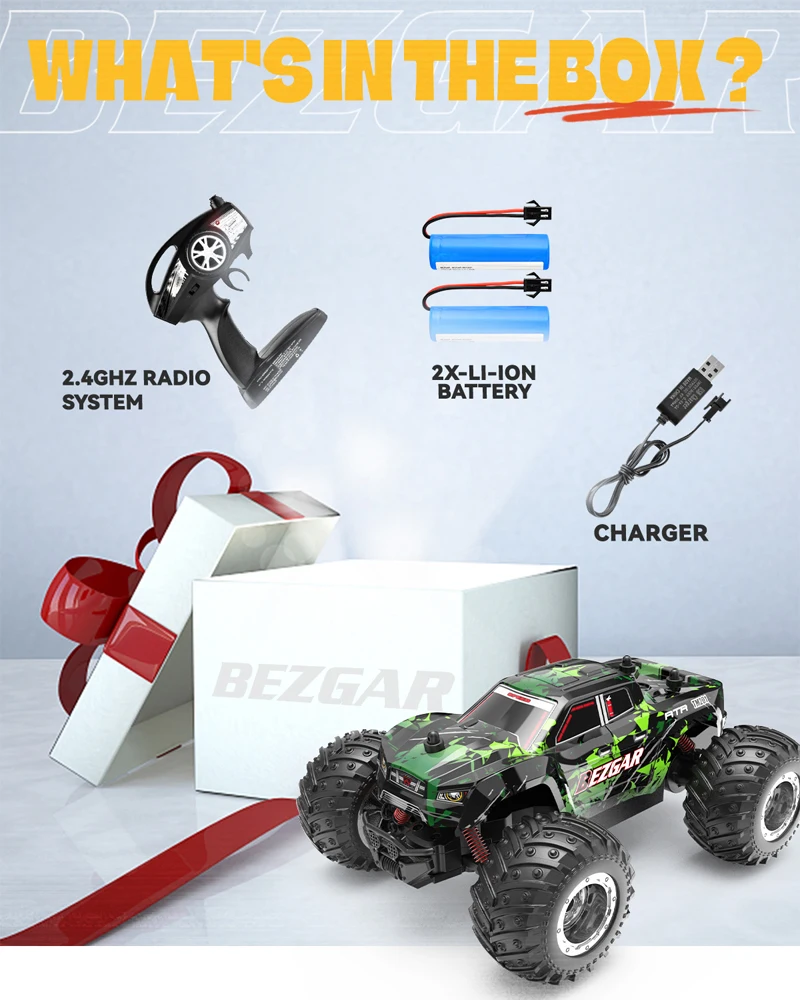 BEZGAR TM201 Remote Control Car,2.4GHz Rc Car All-Terrain 15Km/h 1:20 Off-Road Monster Truck Toy Birthday Present for Children images - 6