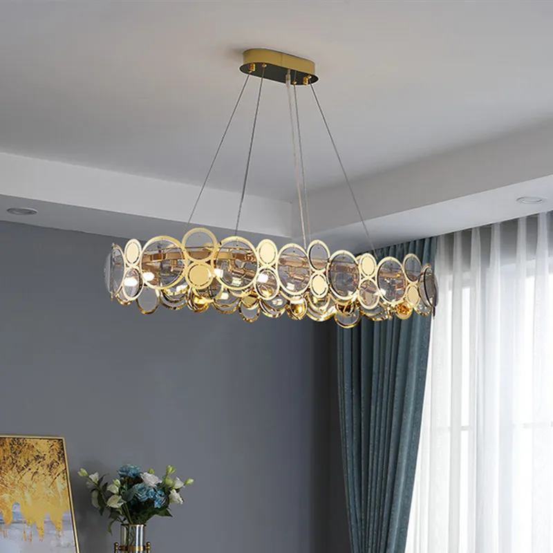 

Dining Room Luxury Oval Gold Steel Led Pendant Lights G9 Gray Glass White Luxury Modern Indoor Lighting Led Suspend Lamp Fixture