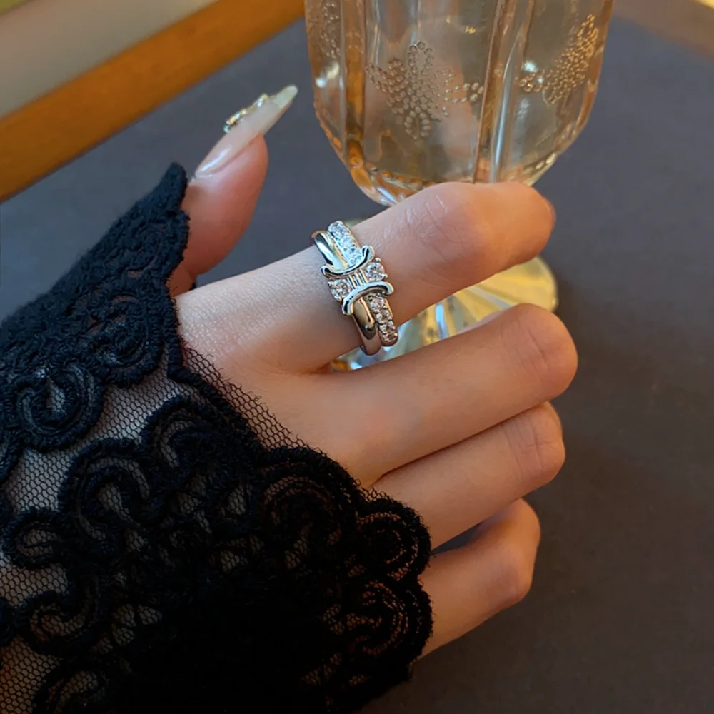 

Металлическое крутое Открытое кольцо с двойным цирконием C, простое и Универсальное кольцо, модное женское роскошное Новое ювелирное изделие для рук, оптовая продажа, подарок