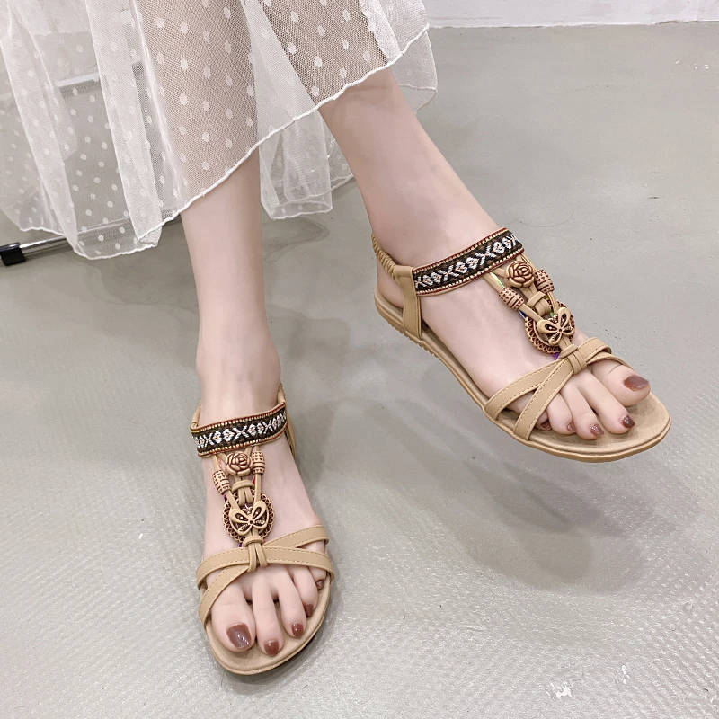 

Женские богемные сандалии USCF, Новинка лета 2022, Нескользящие сандалии из пены с кристаллами, сандалии с эластичным ремешком и низким каблуко...