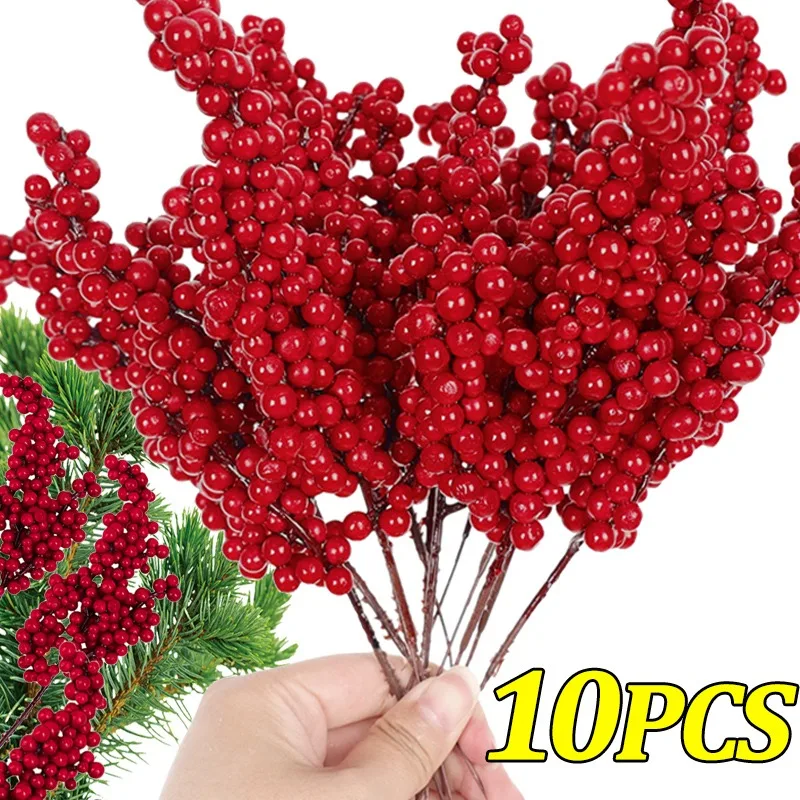 

Christmas Artificial Red Berry Branches Red Holly Berries Branch DIY Xmas Wreath Tree Decoration for Home New Year Table Decor