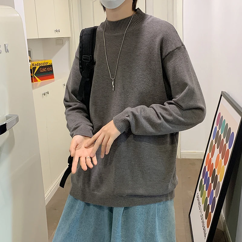 

Semi-high neck sweater Men's autumn and winter Korean version loose solid color versatile youth sweater coat