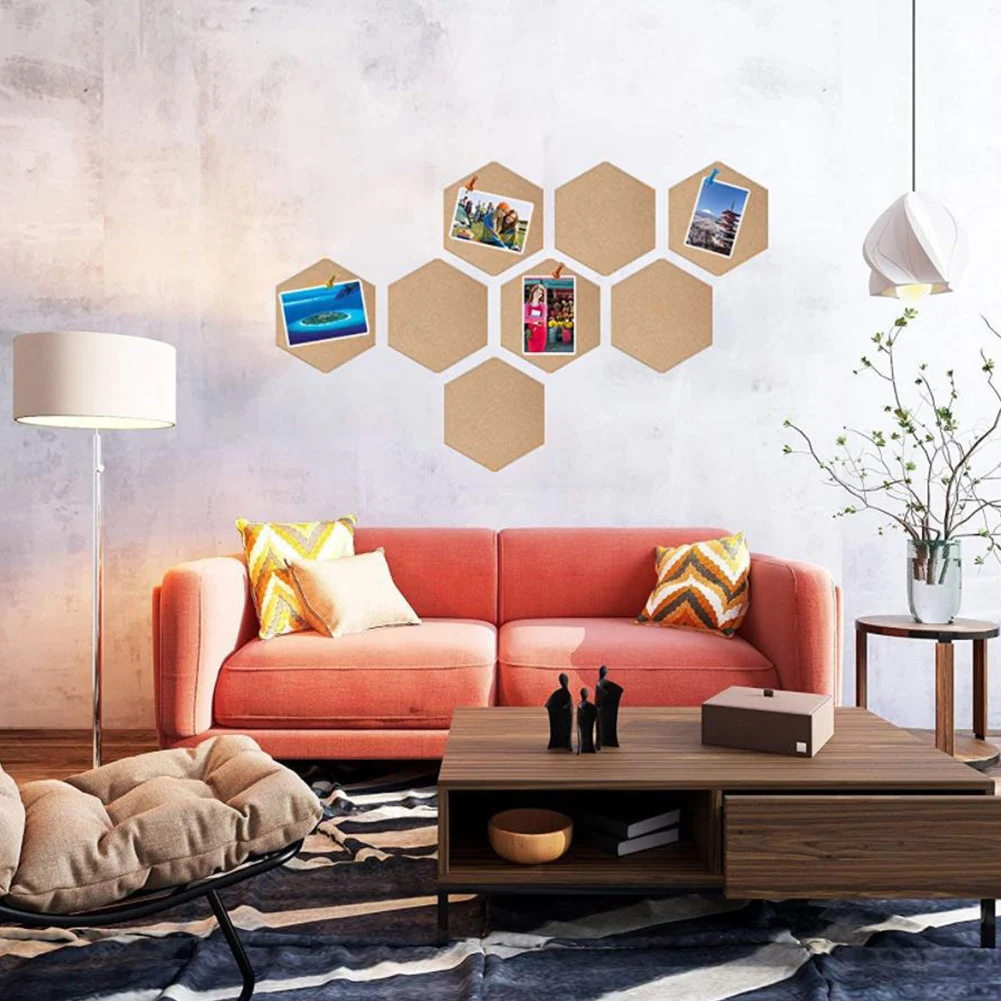 

4pcs Wall Message Bulletin Wood Self Adhesive Stickers Photo Background Hexagon Home Drawing Frame Cork Board Office Decoration
