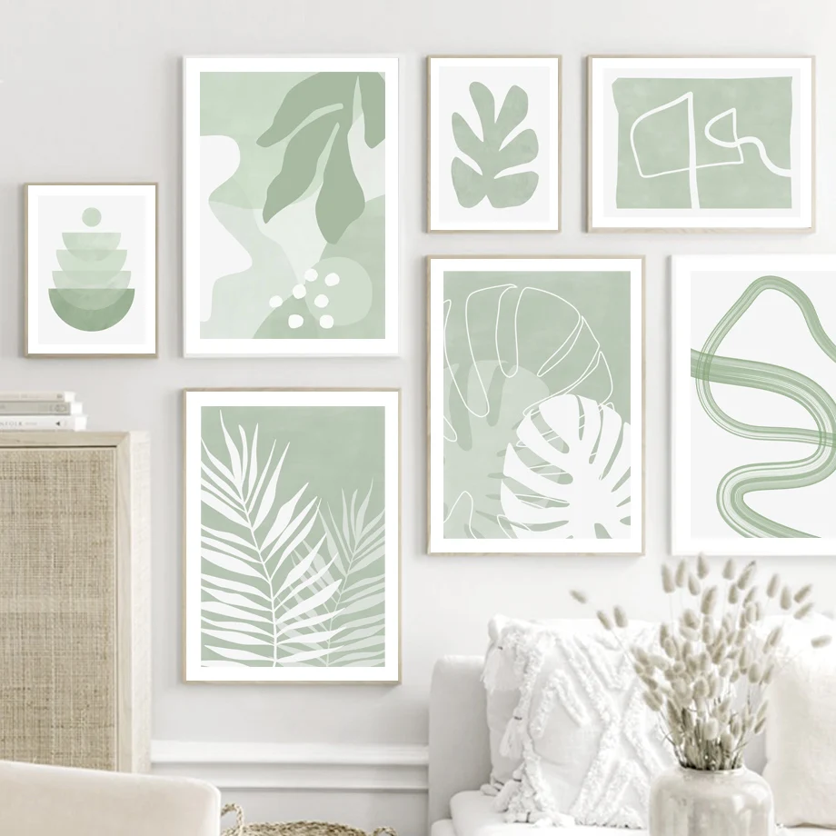 

Abstract Green Geometry Line Monstera Palm Art Canvas Painting Nordic Posters And Prints Wall Pictures For Living Room Decor