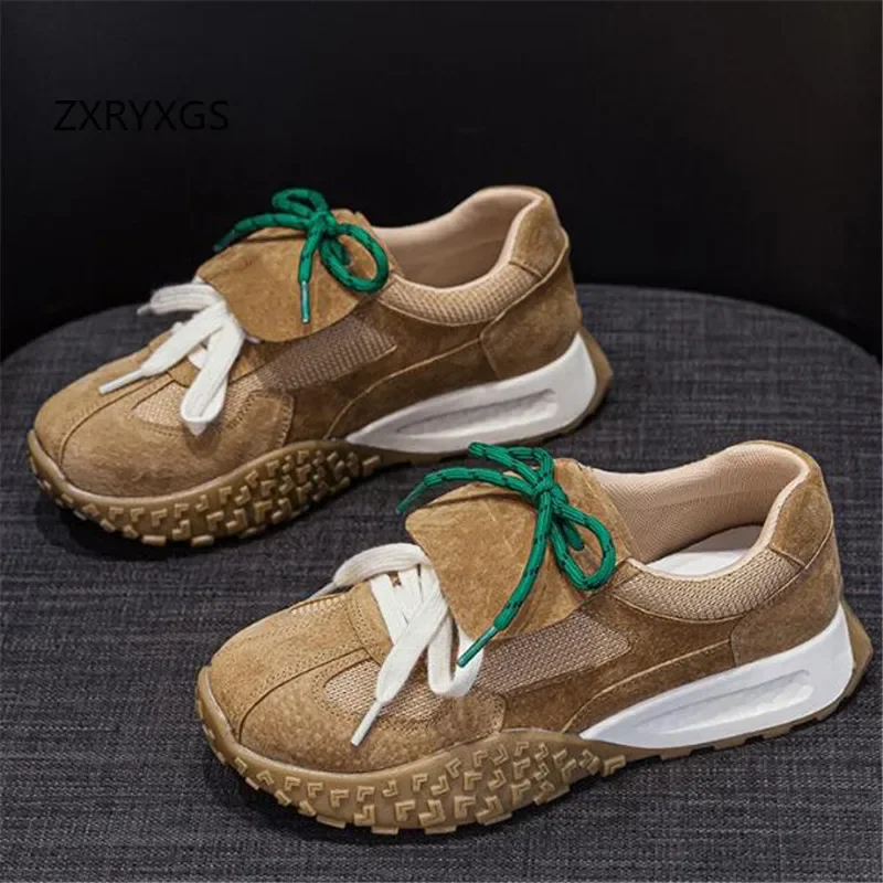 ZXRYXGS женские кроссовки из коровьей замши заклинающего цвета Ieisure 2024 дышащая