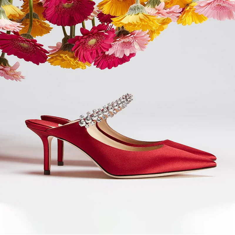 

Женские босоножки с ремешками-кристаллами, летние сандалии с острым носком и ремешком на пятке, повседневная обувь, женская элегантная обув...