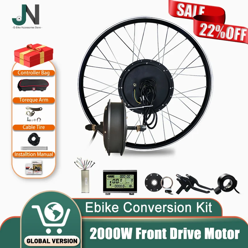 

48V 2000W Ebike Front Motor Conversion Kit 20 22 24 26 27.5 28 29 Inch 700c Wheel with Fork Size 100mm for Electric Scooter