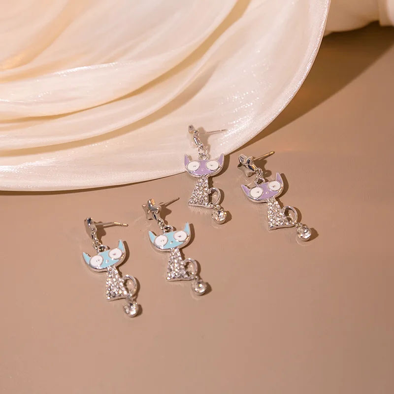 

New Fashion Silver Needle Fashion Little Flower Cat Earrings Micro Inlaid with Zircon Beautiful Flash Earrings for Women Girl