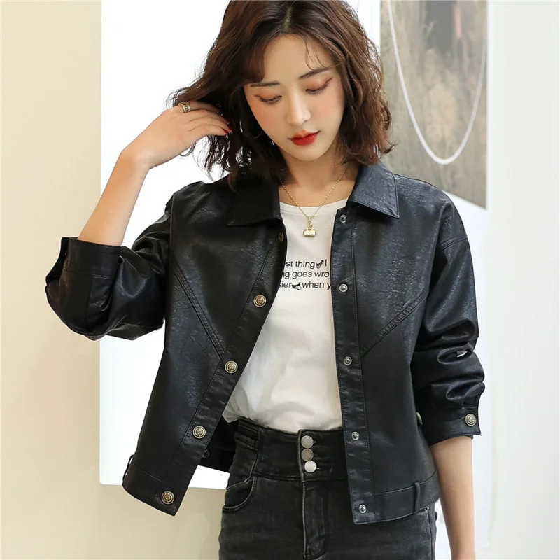 100% genuine real Autumn new women's large lapel sheep leather jacket Korean short coat slim