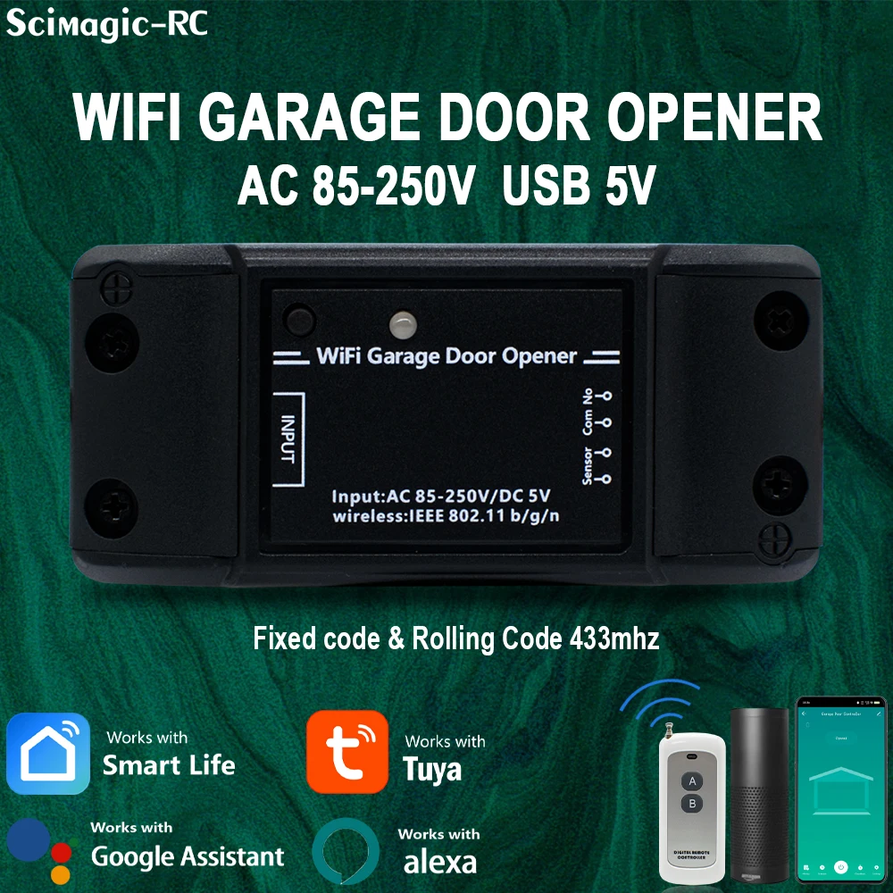 USB 5 В переменного тока постоянного 7-32 220 Tuya WiFi Открыватель гаражных ворот и пульт