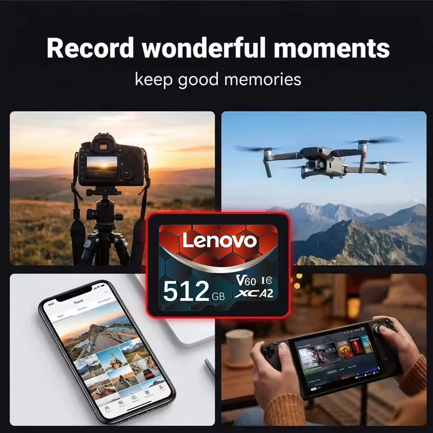 Фото Карта памяти Lenovo Class10 High Speed V60 U3 TF для дрона DJI Mavic и камеры GoPro с адаптером 64 ГБ 128 ГБ 256 ГБ 512 ГБ №3