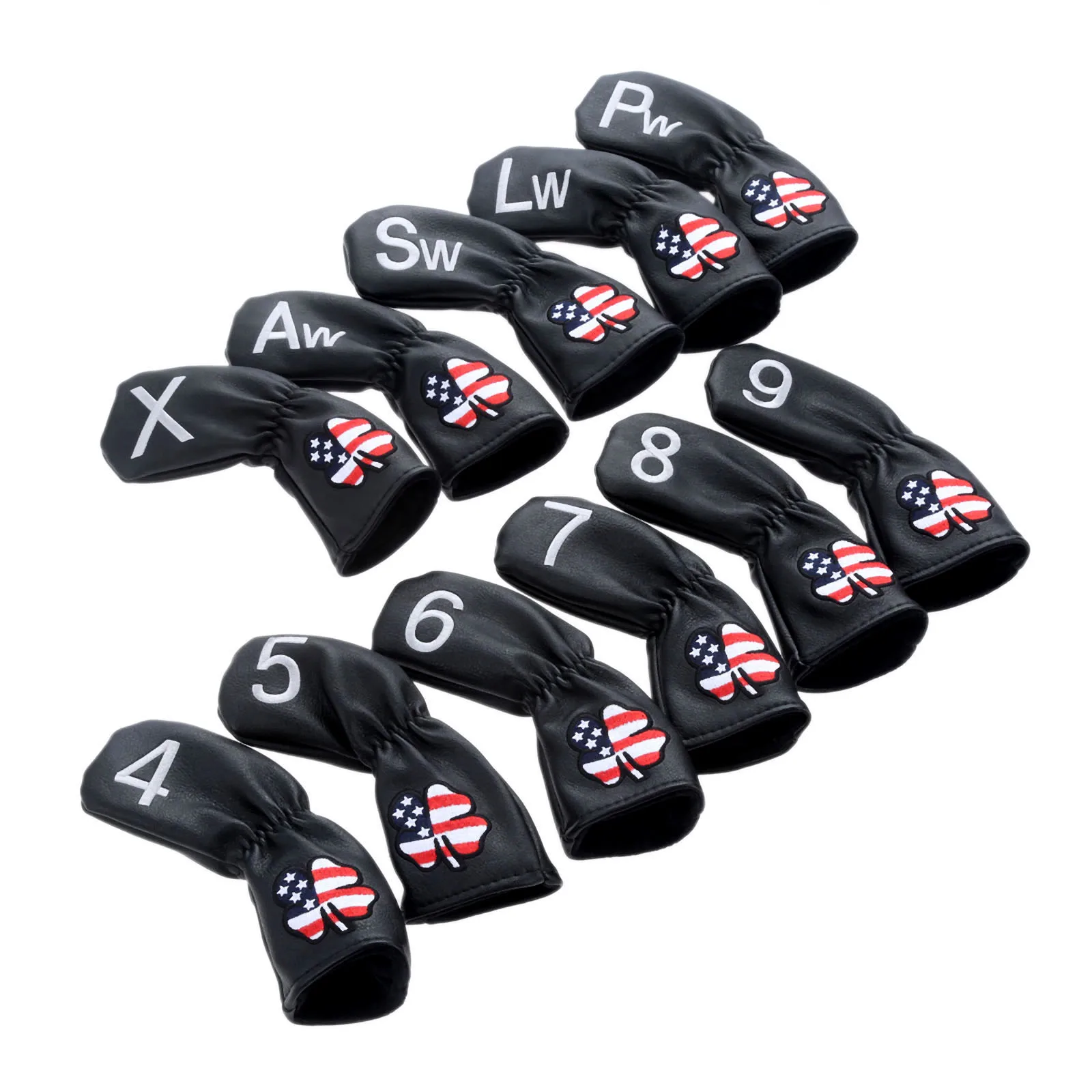 S Headcover Lucky Clover Golf Club Iron Head Covers With Number Printed 4,5,6,7,8,9,aw,sw,pw,lw,x