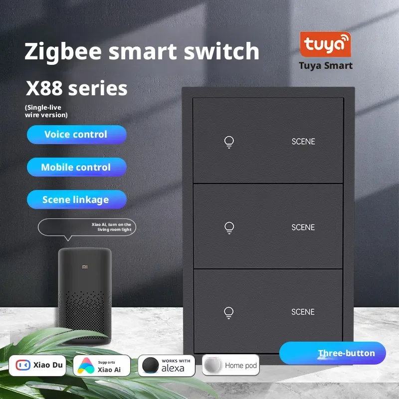 Фото Умный комбинированный выключатель Tuya Zigbee (стандарт США, однопроводная версия) с поддержкой голосового и дистанционного управления, а также сценарных сценариев работы №1