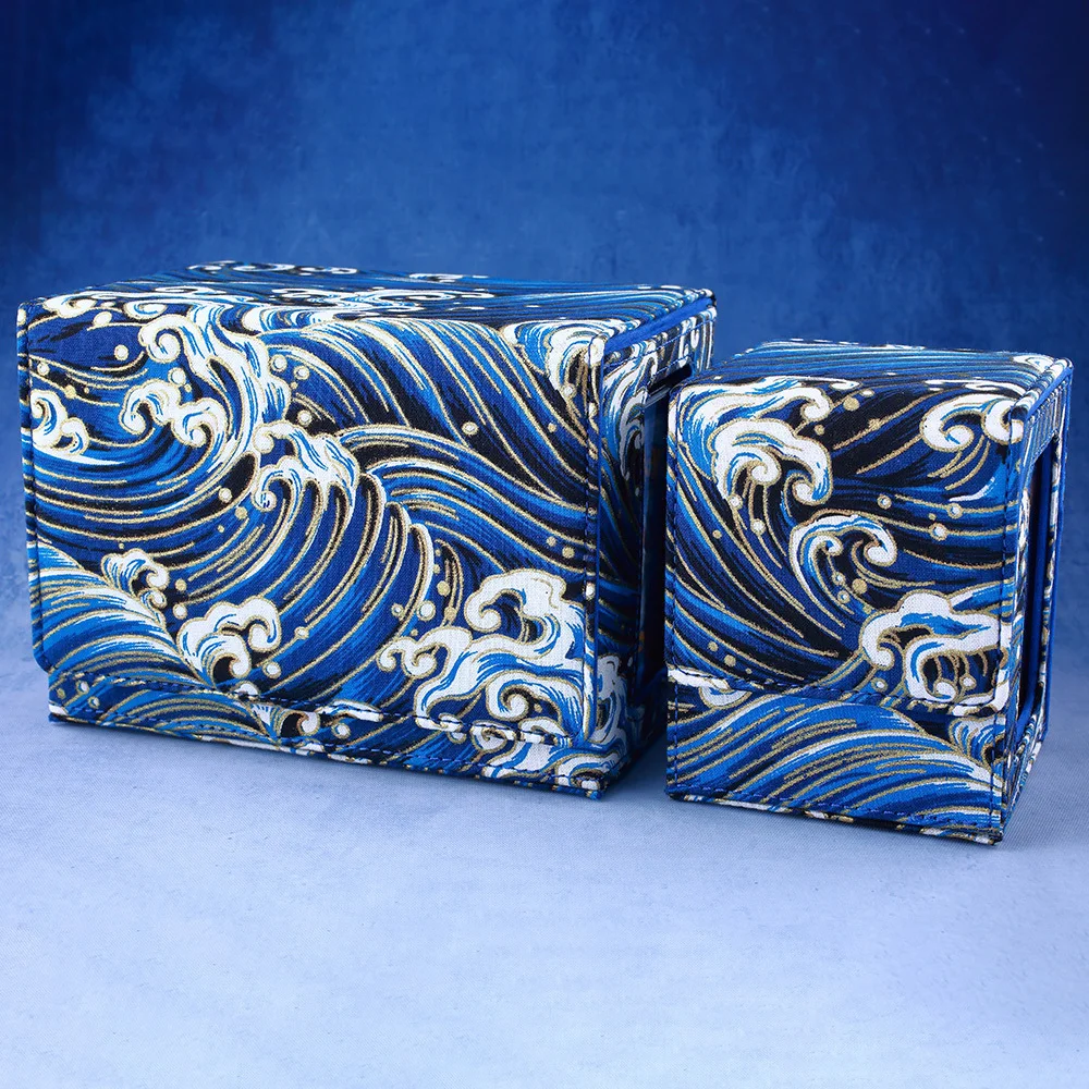 Фото Gacha Deck Box Trading Storage Box TCG Commander Магнитная коробка из искусственной кожи Wave Blue Японская золотая фольга с принтом для карты PTCG YGO в подарок №1