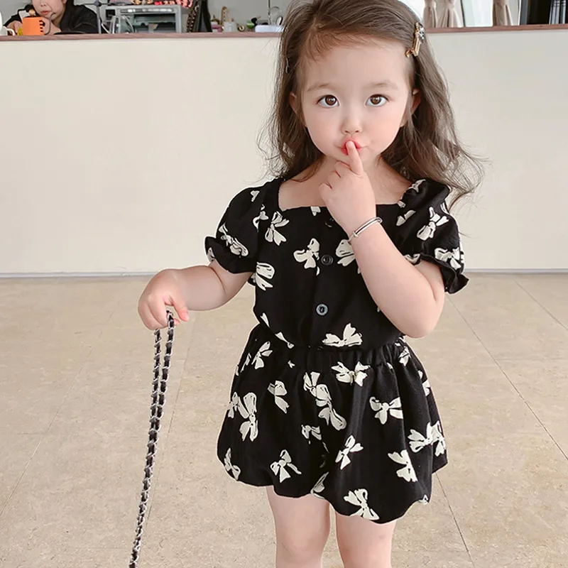 

Korea Style Children Clothing Set Baby Girls Suit New Summer Fashion Girl's 2Pcs Set Cute Short Sleeve Top Bow Floral Pants Sets