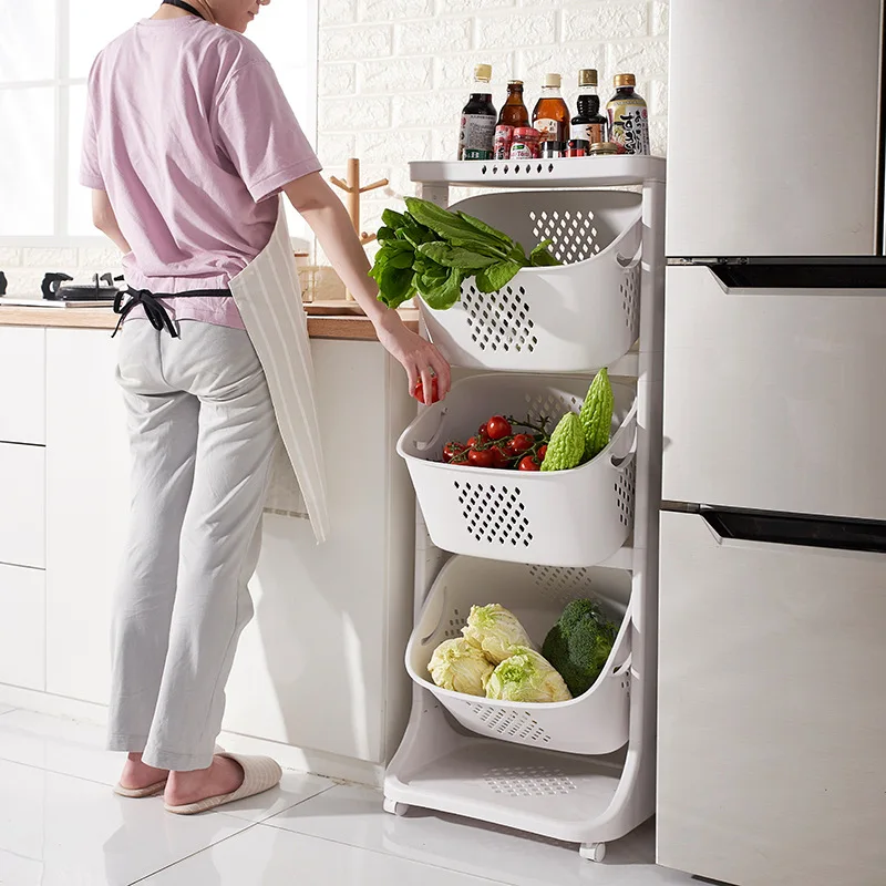 

Kitchen Vegetable Storage Basket Storage Rack Plastic Extra Large Household Living Room Rack with Wheels Dirty Clothes Basket