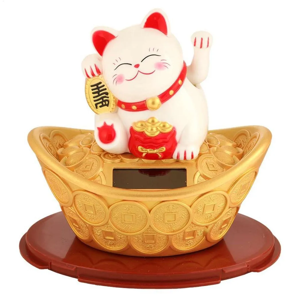 

Gold Ingot Lucky Cat Wealth Welcome 11.5x7.5x12cm Beckoning Craft Decor Fortune Hand New Year Ornament Plastic