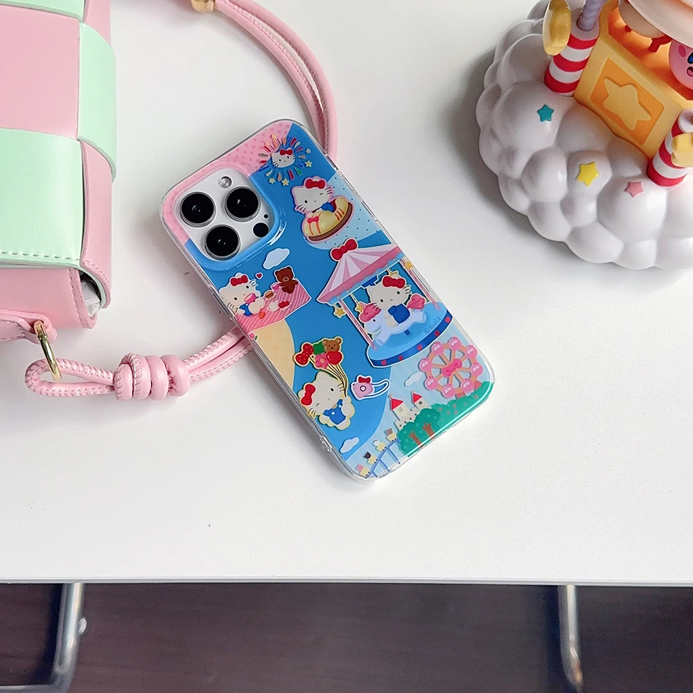 Чехол для IPhone 16 15 14 13 12 Pro Max с рисунком Hello kitty и шнурком