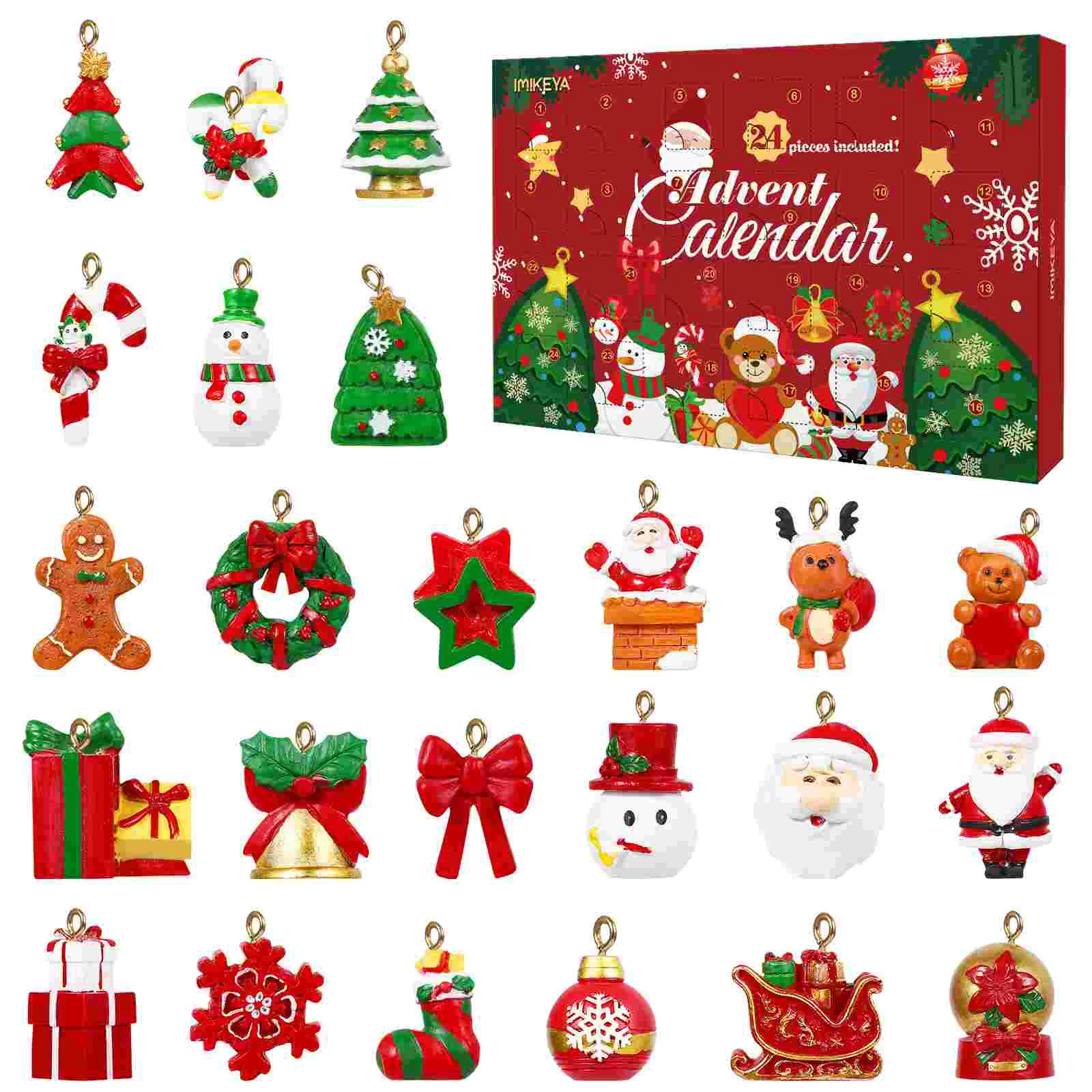 

IMIKEYA 24pcs Christmas Advent Calendar Countdown Toys Resin Charms Christmas Mini Hanging Ornaments for Kids Gift