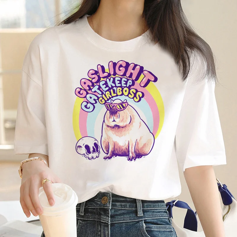 

Capybara t shirt t-shirt men anime japanese white t shirt vintage print top tees manga aesthetic