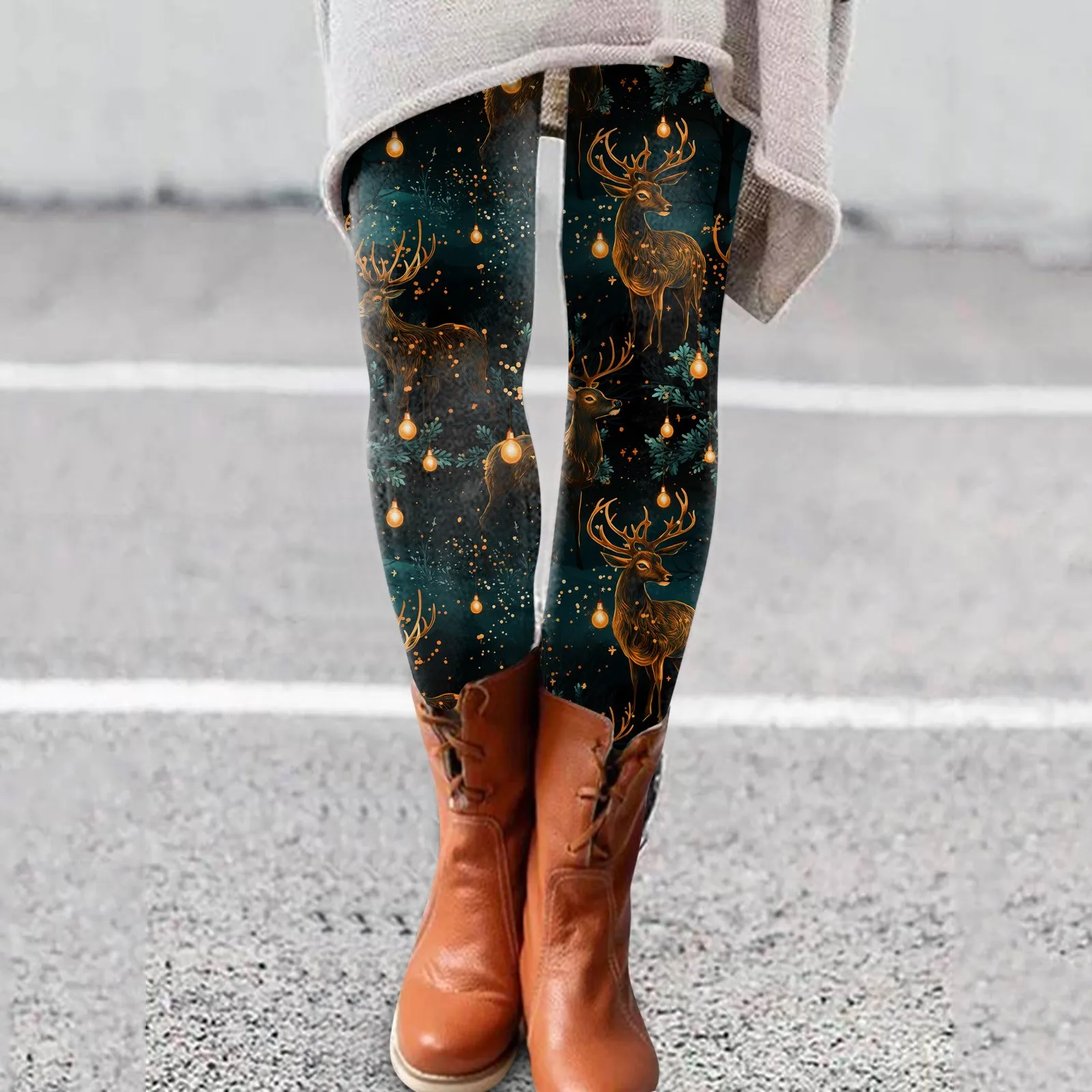 

Christmas Print Women Leggings High Waist Elastic Leggings Autumn Winter High Elastic Long Pant Leggins Ladies Xmas Trousers