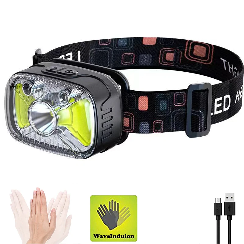 

Induction Flashlight Torch Rechargeable Head Camping Strong Headlamp Head Fishing Headlight Smart Led Portable Head Light
