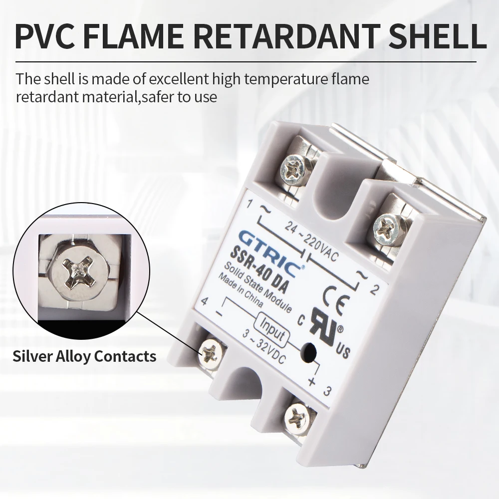 Фото Твердотельное реле GTRIC SSR-25DA SSR-40DA SSR-80DA, вход DC-AC/AC-AC 3-32В DC, выход 24-480В AC, однофазный релейный модуль №4