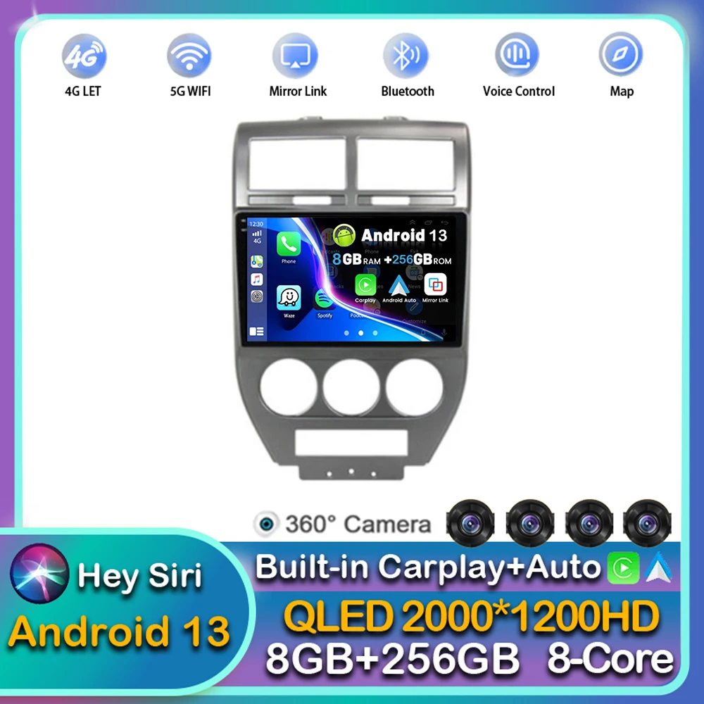

Android 13 Carplay Auto WIFI For Dodge Caliber Jeep Compass 1 MK Patriot 2006-2010 Car Radio Multimedia Player GPS Stereo 2DIN