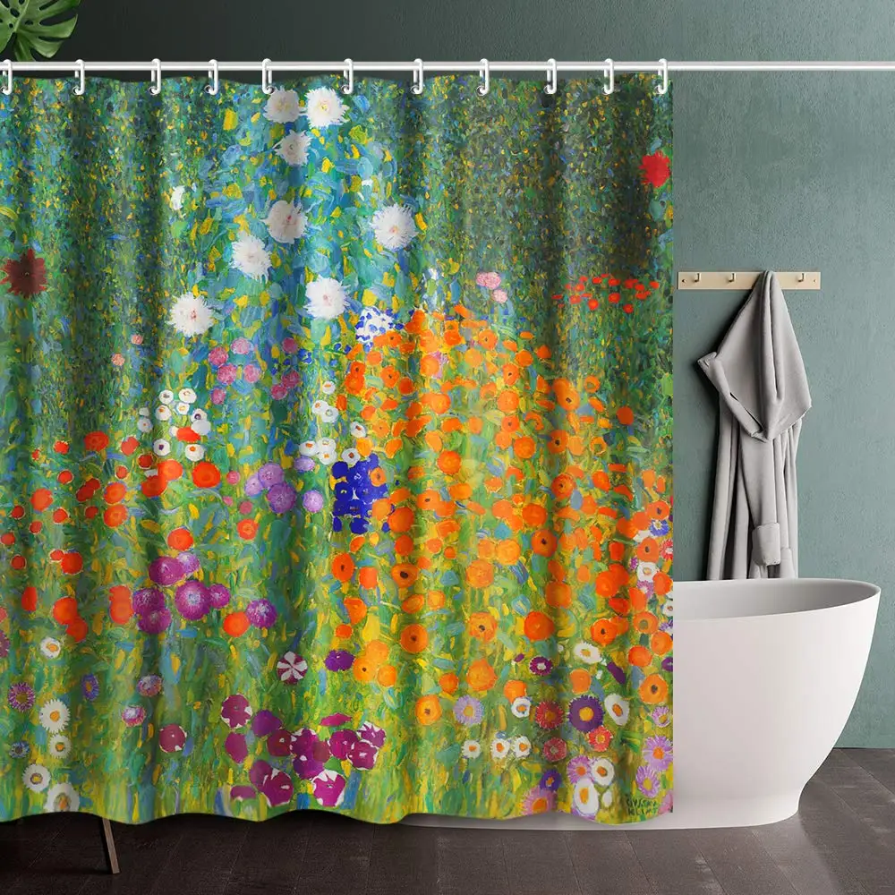 

Занавеска для ванной комнаты с крючком, цветочный сад Густава Климта, домашние художественные картины, занавески для ванной комнаты, аксессуары