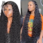 Ali exress 30 40 дюймов, глубокие вьющиеся 13X6 фронтальные человеческие волосы, парики, бразильская глубокая волна, 13x4 фронтальный парик для черных женщин, Реми