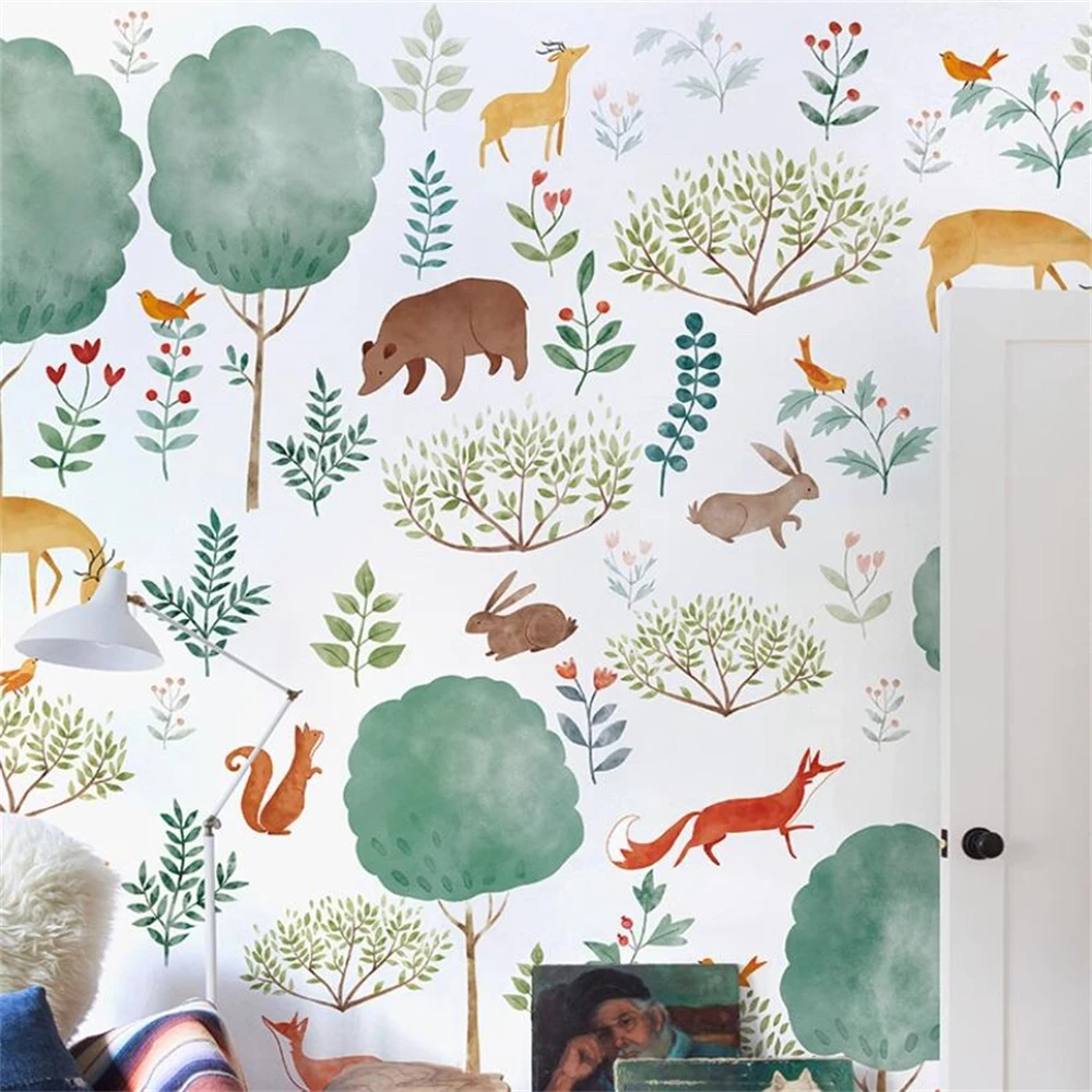 

custom Animal Forest Wallpaper for Children's Room TV Background Wall paper Boys and Girls' Bedroom Wallcloth Baby's Room Mural