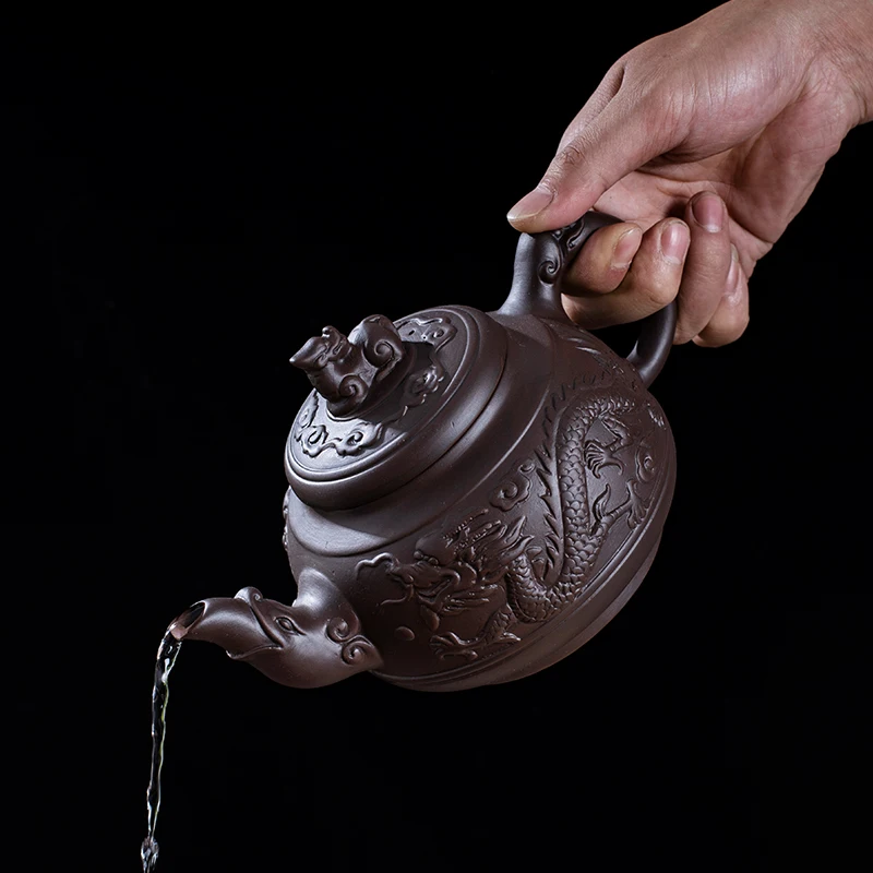 

Large Capacity Pure Manual Dragon Phoenix Teapot Single Pot Yixing Purple Clay Ceramic Teapot Household Kungfu Tea Set