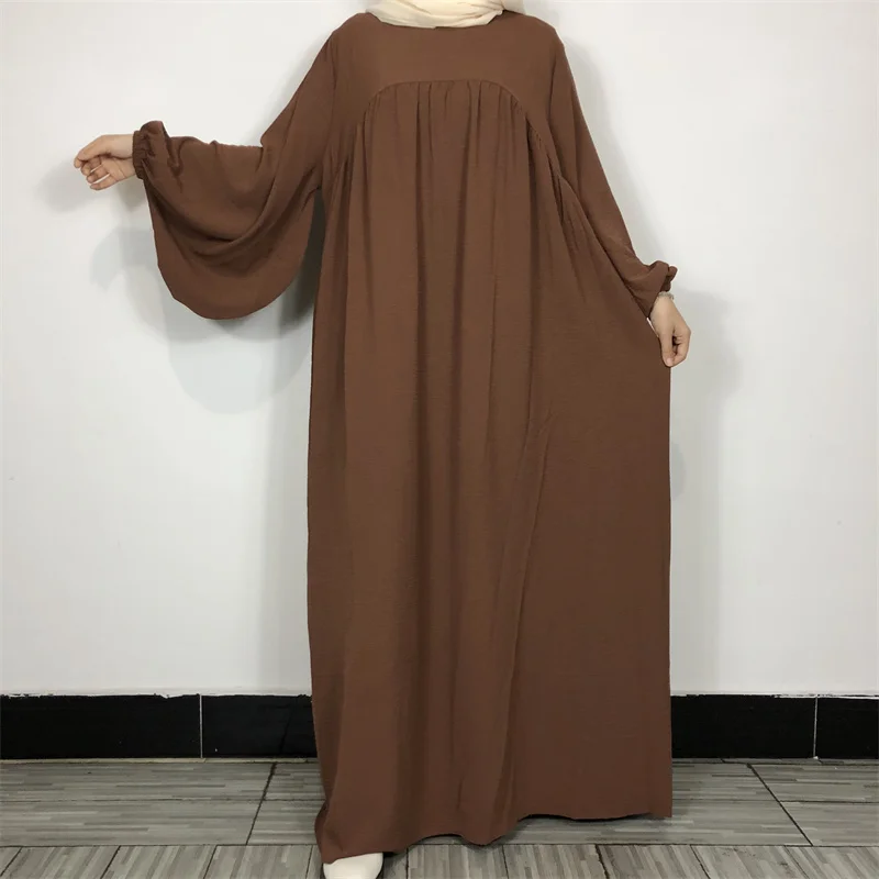 

Crepe Prayer Dress New Elegant Modern Maxi Dress High Quality EID Ramadan Modest Abaya Elastic Cuff Islam Women Muslim Clothing