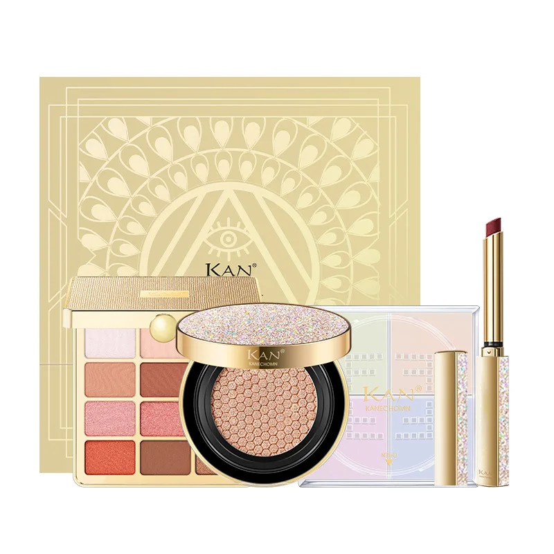 

4Pcs/ Set Cosmetic Set 12-color Eyeshadow Air Cushion 4 Gongge Scattered Vermicelli Velvet Misty Lipstick Makeup Gift Box New