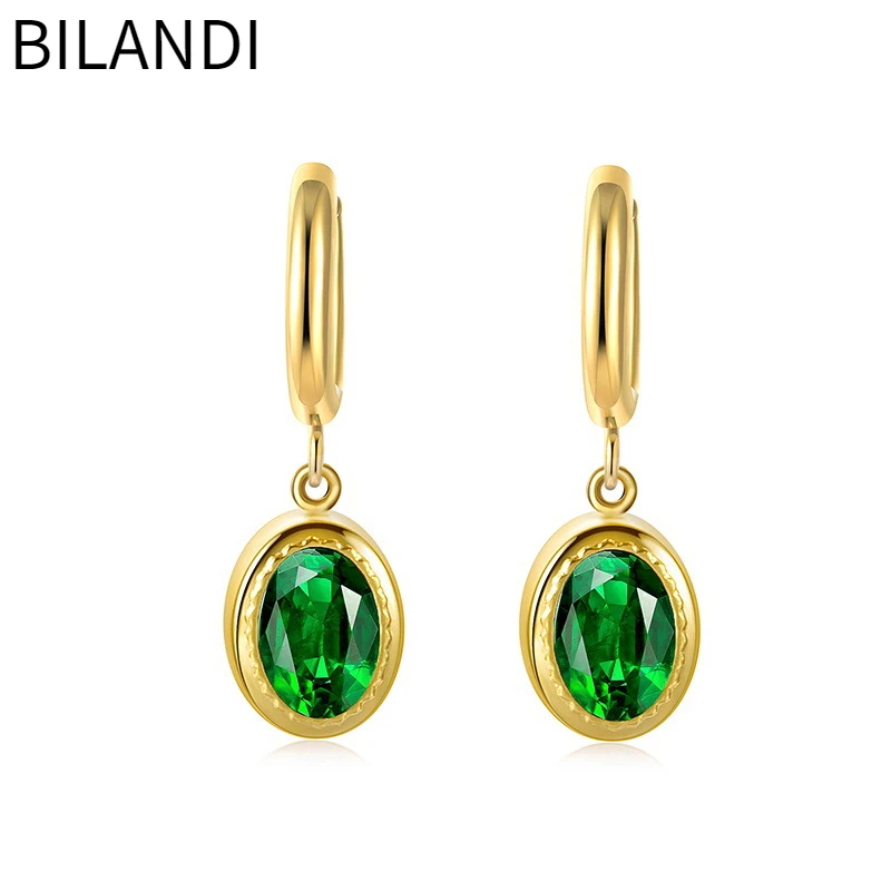 

Bilandi Fashion Jewelry Hot Sale Titanium Steel Earrings Delicate Design Vintage Temperametn Oval Zircon Earrings For Women Lady
