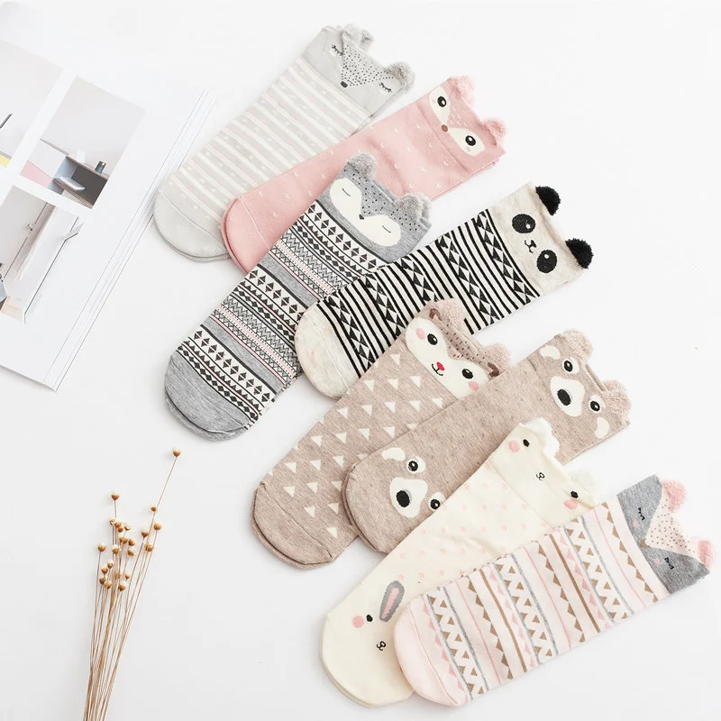 

Sweet Korean cotton socks New Cute Animal Ears Stereo Cartoon Women Cotton Socks Japanese Autumn Short Socks