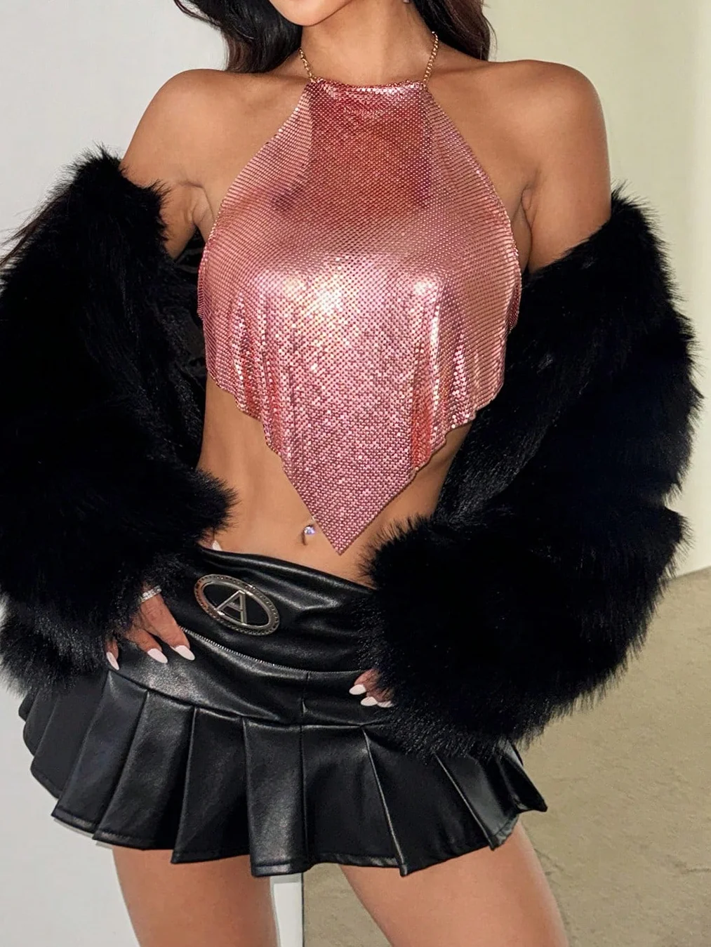 Верх с металлическими блестками жилет укороченные топы женская уличная одежда