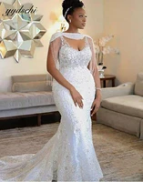 whiteivory mermaid weddding dreses wrap beading crystal lace appliques sexy bridal gowns south african plus size marriage gowns
