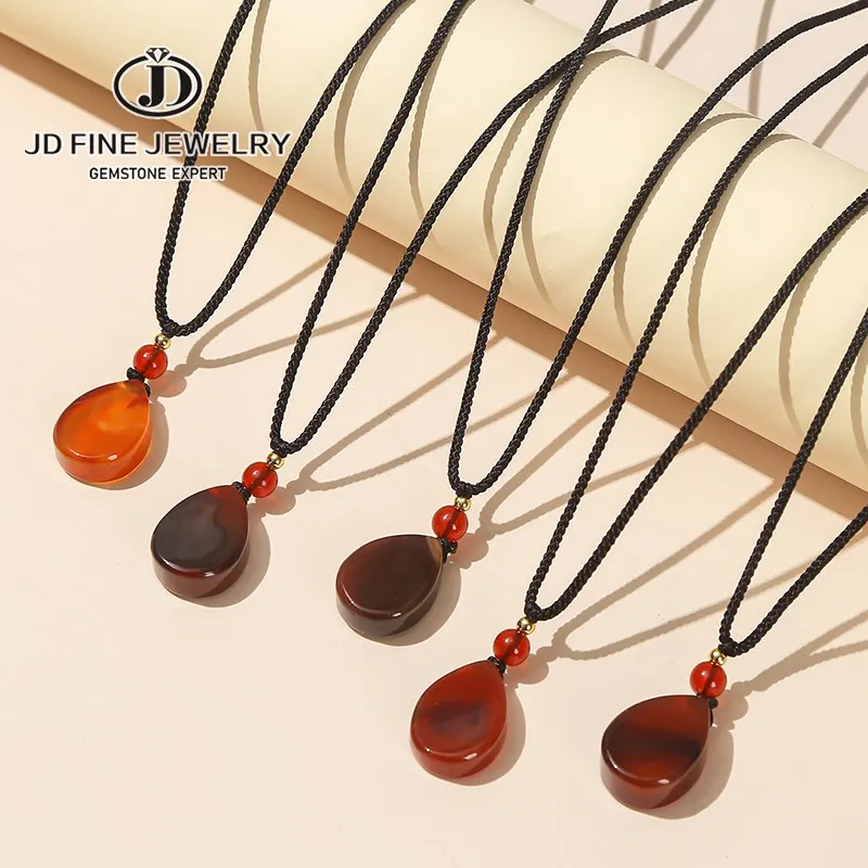 Женское ожерелье с подвеской в виде капли воды, красный агат
