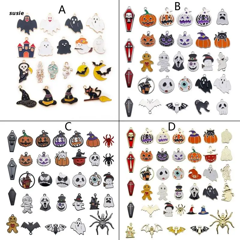 

X7YA Halloween Alloy Charms Pumpkin Ghost Broom Bat Enamel Charms Pendant for Jewelry Making Diy Bracelet Necklace Findings