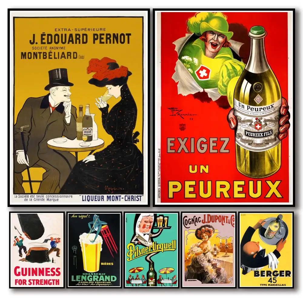 Винтажные винные рекламы, 50 Дизайнов, плакат из белой бумаги, альтернативные художественные Переводные картинки, Необычные наклейки на стену для кофейни, бара