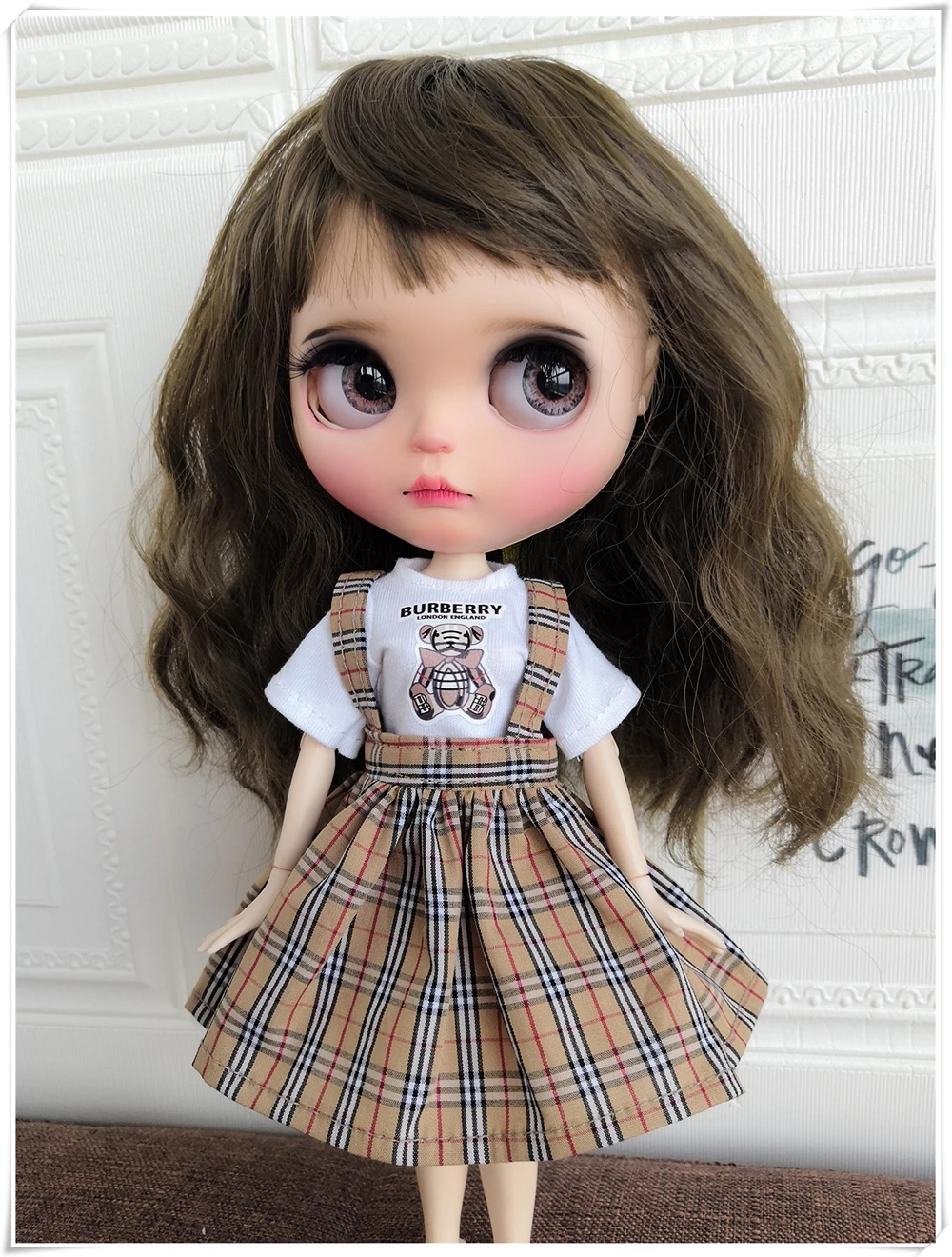 

Fits Blyth Azone OB23 OB24 Toys Doll Clothes Accessories Fashion Suits T-shirt + Plaid Strap Skirt Bjd Clothes Bjd Clothes 1/6