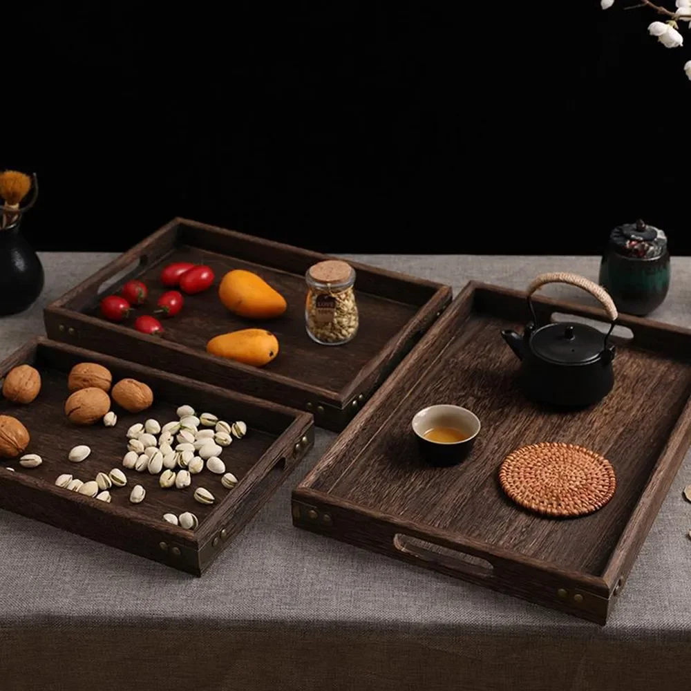 

Wooden Rectangular Tea Tray Wood Tray Serving Tray Pallet Tea Cup Tray Wooden Hotel Dinner Plate Kitchen Storage Organization