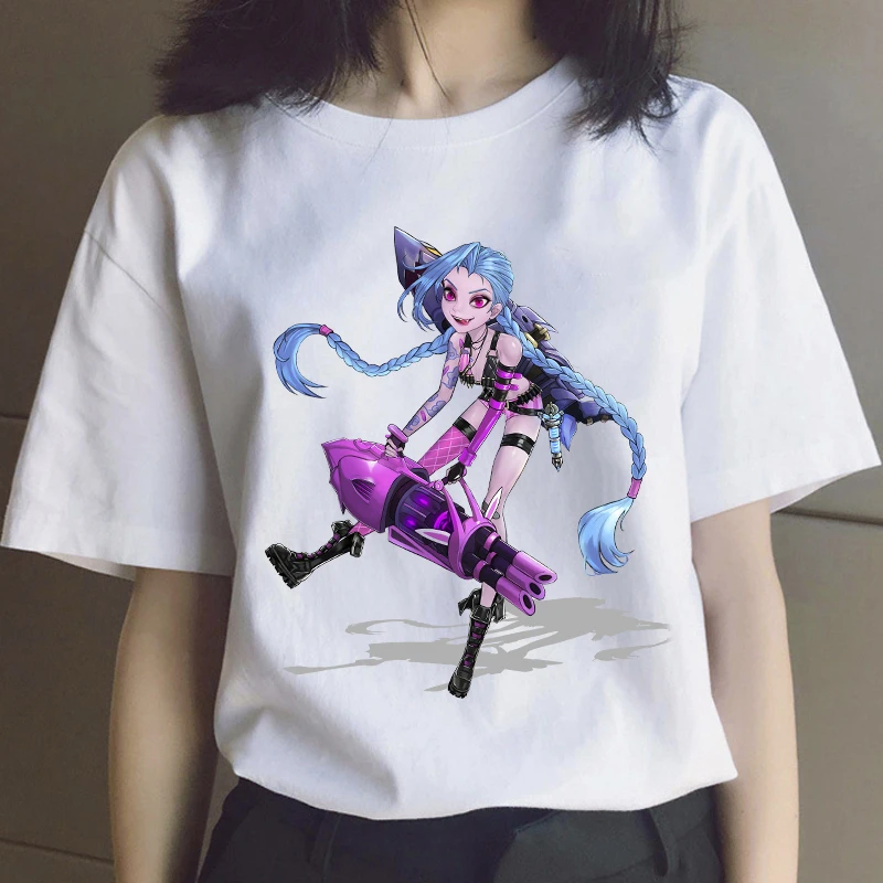 

2022 Jinx Arcane Men's T Shirt Clothes Women Anime Manga Hot Game Kawaii Print League of Legends Cartoons Casual T-shirt Tee Top