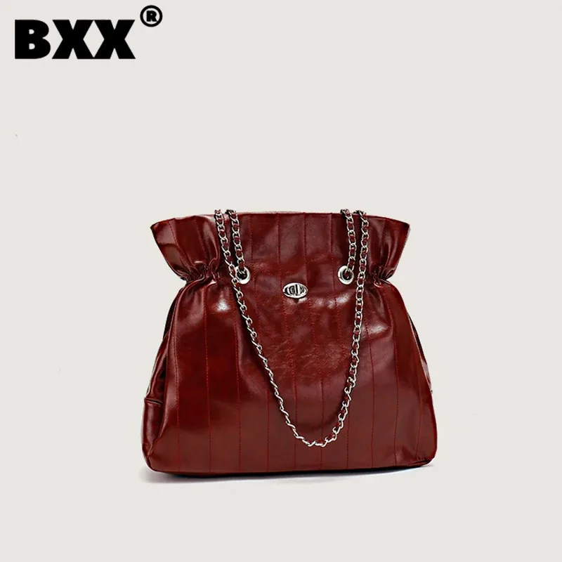 

[BXX] Female Large Capacity Pu Leather Chain One Shoulder Bucket Bag Fashion Chic Women Solid Color Casual Crossbody Bags CY1156