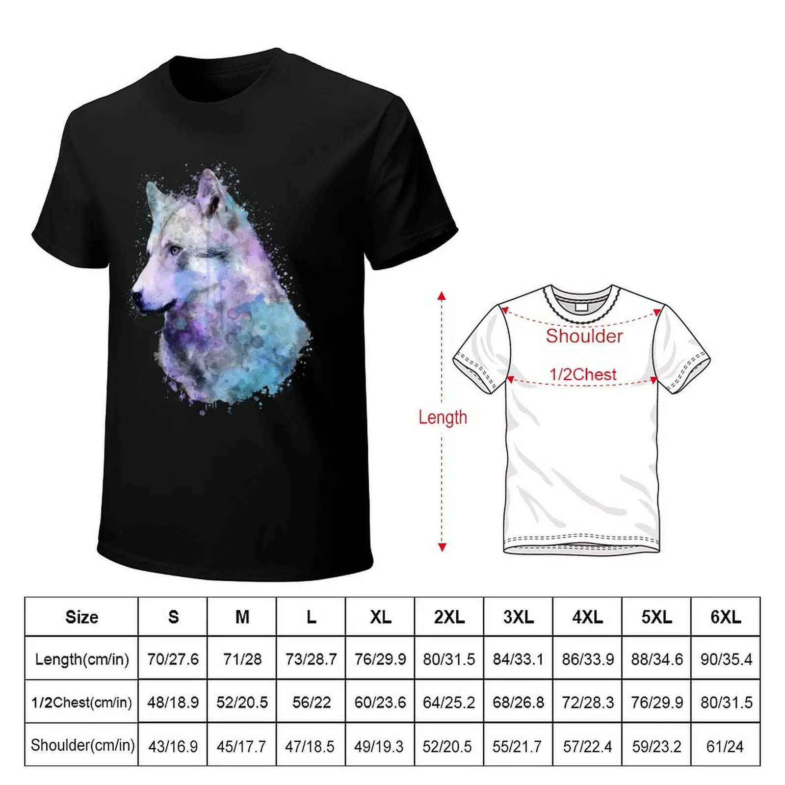 Фото Футболка Dramabite Watercolor Wolf, повседневный топ без застежек, с короткими рукавами №2