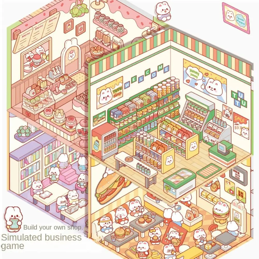 Мультяшные миниатюрные сцены 3D наклейки визуальное укладка трехмерные пейзаж